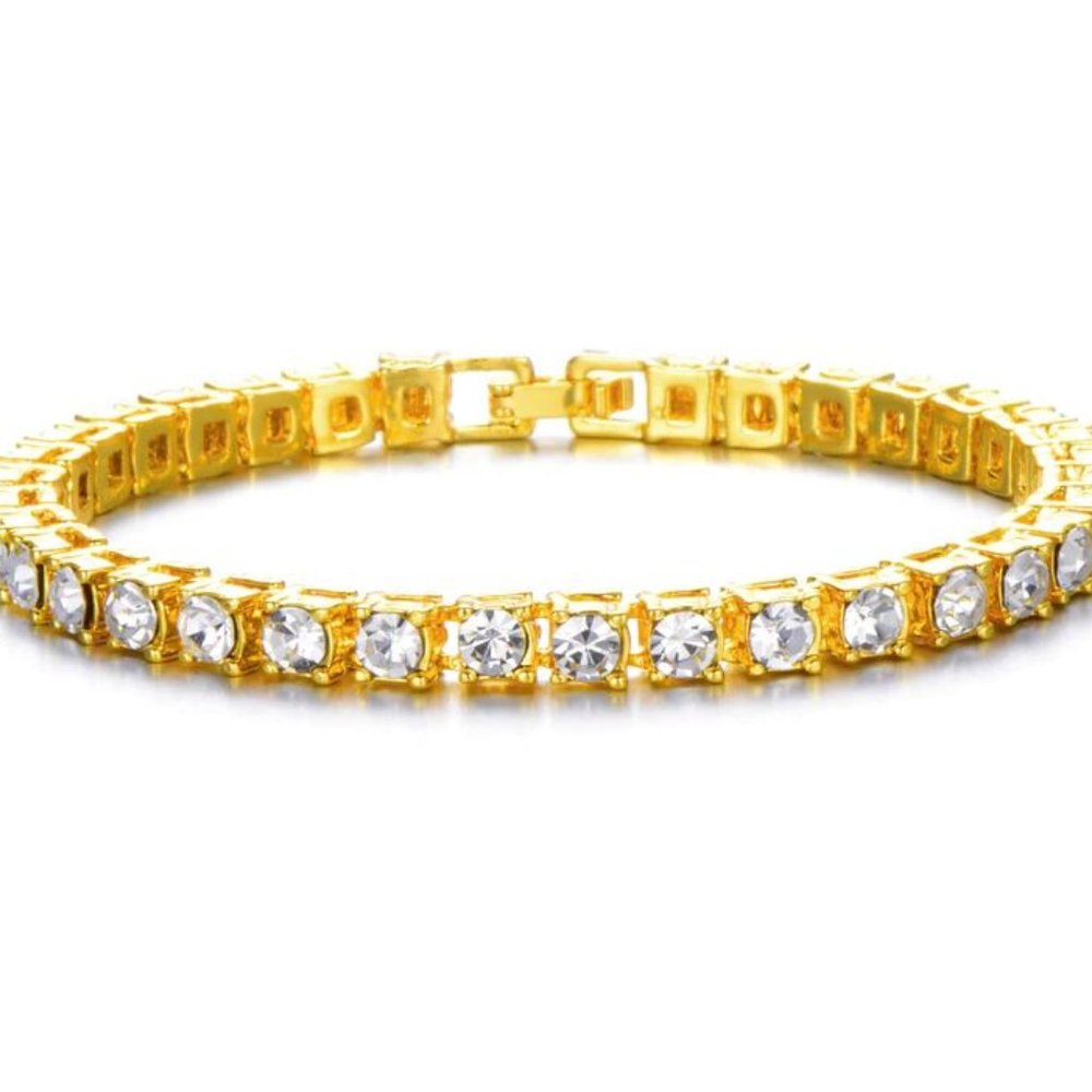 Women Gold Tennis Bracelet White CZ 8" - NEW